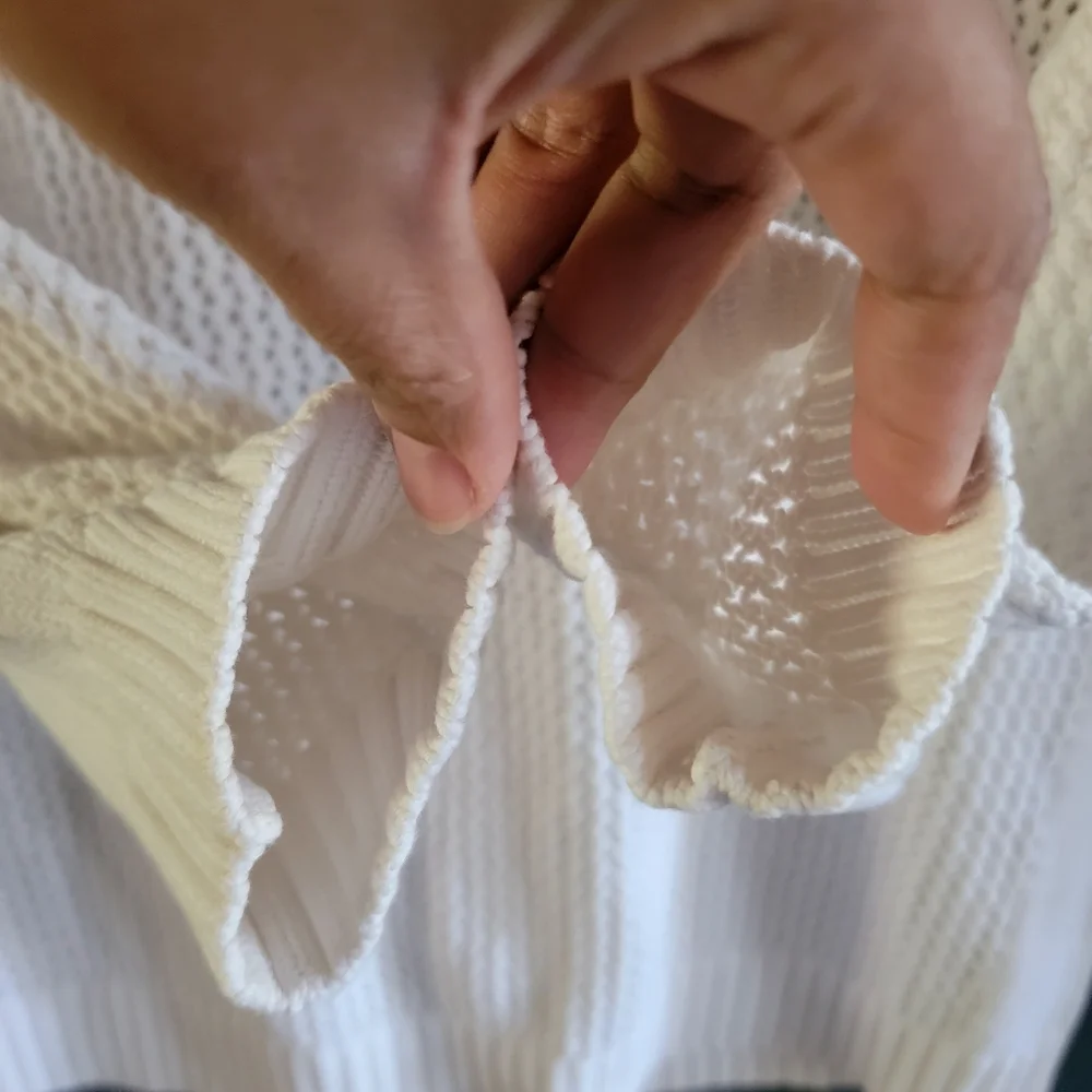 J. Crew 100% Cotton‎ Open Thick Knit Crochet Crew Neck Large Ivory Off-white